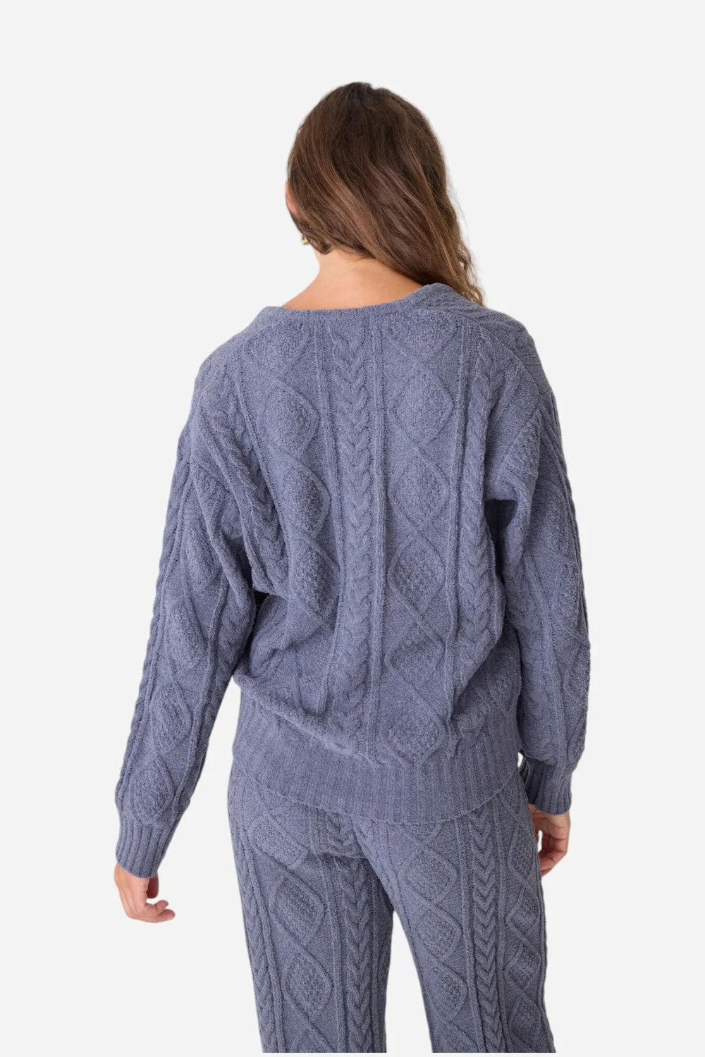 PJ Salvage Long Sleeve Cable Crew Top Charcoal