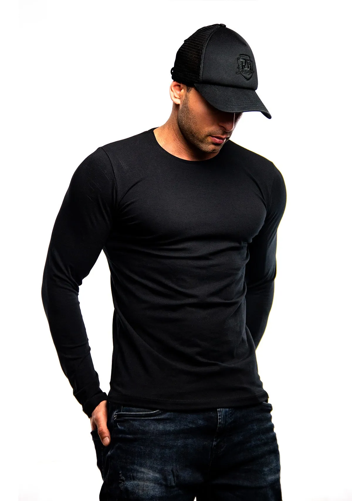 Plain Black Crew Neck Long Sleeve T-shirt