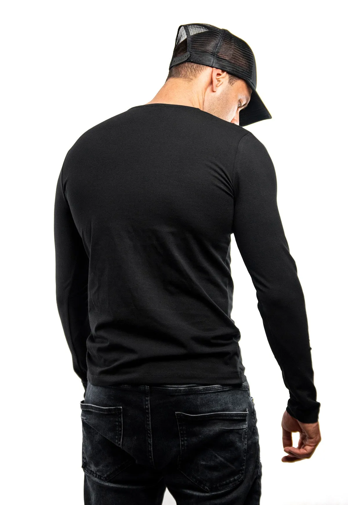 Plain Black Crew Neck Long Sleeve T-shirt
