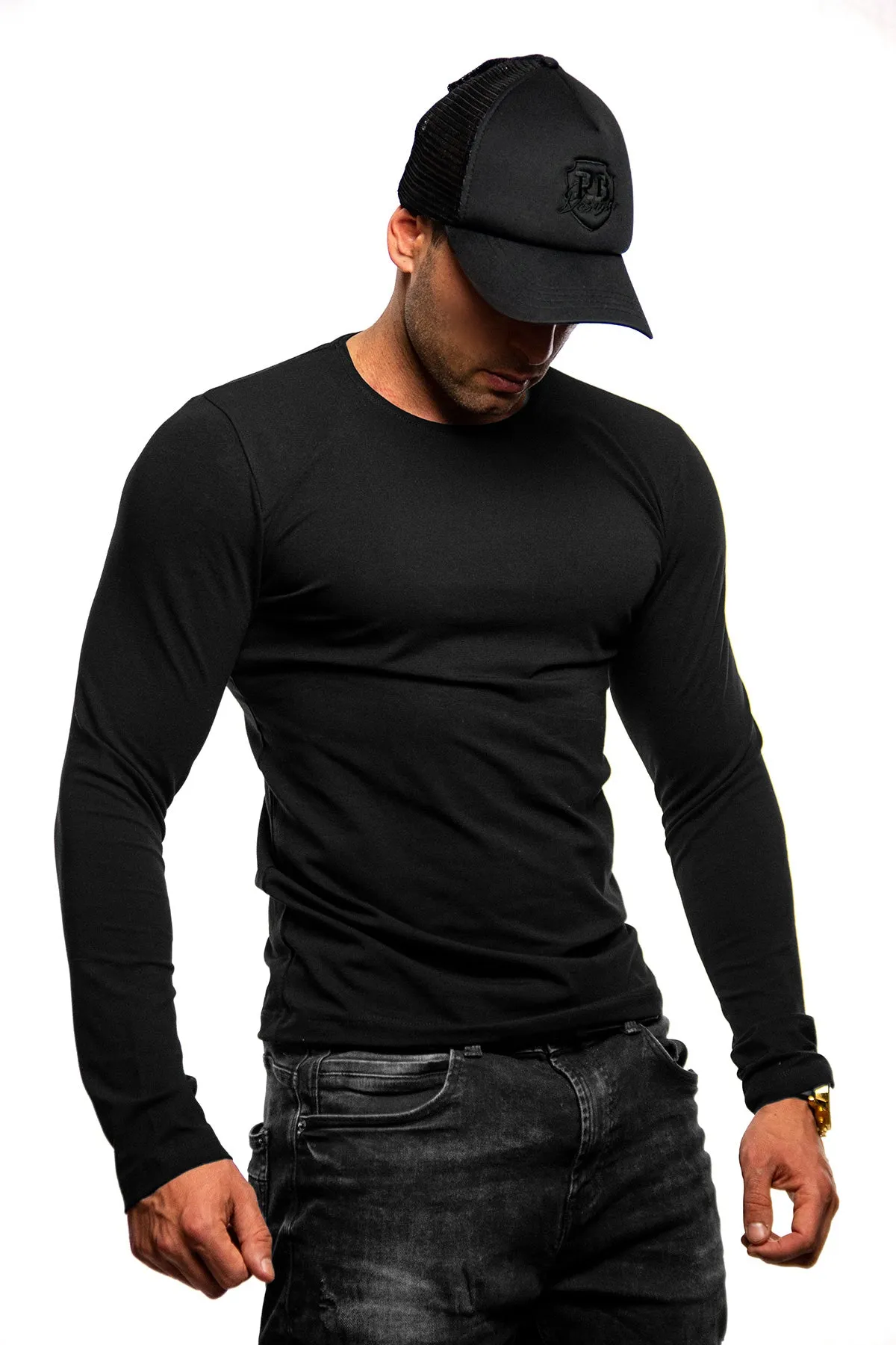 Plain Black Crew Neck Long Sleeve T-shirt