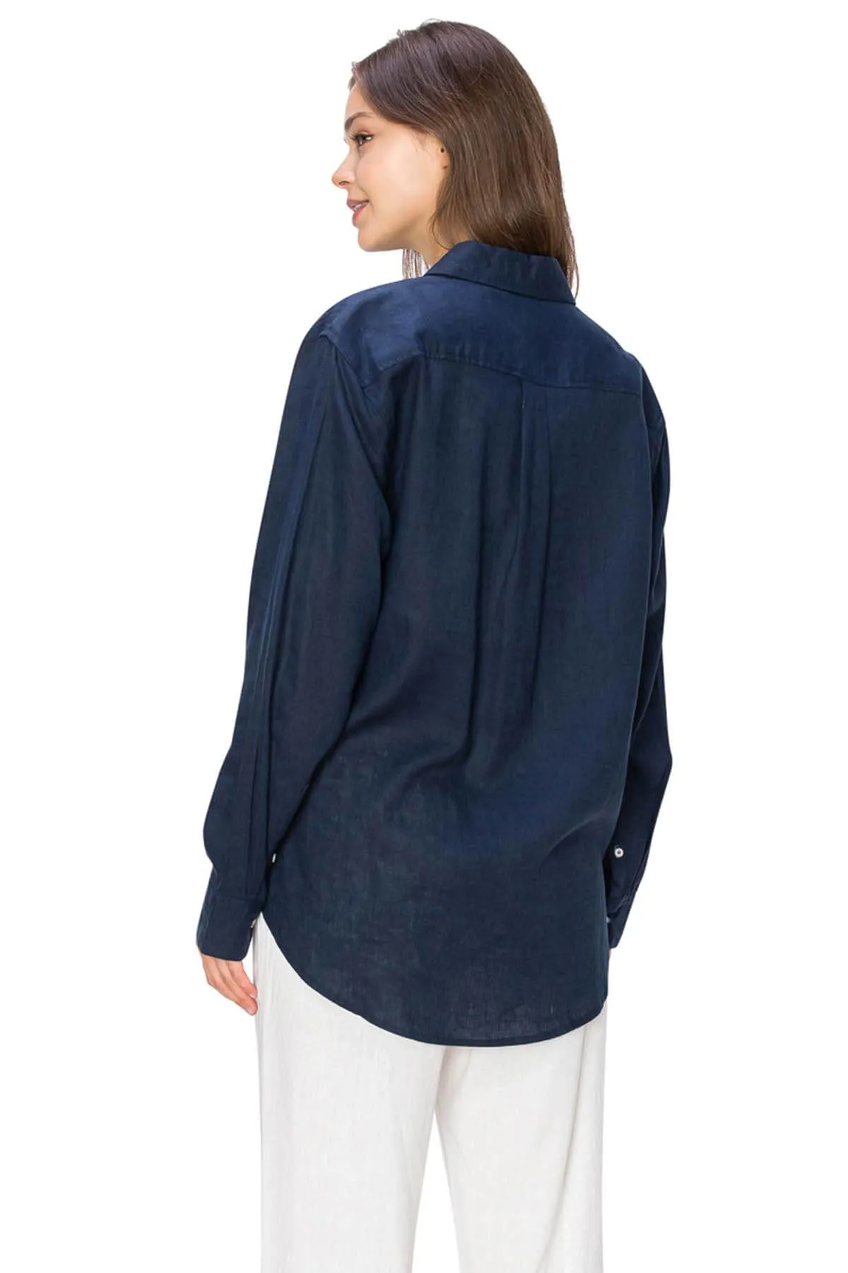 Relaxed Fit Linen Button-Down Shirts - Navy