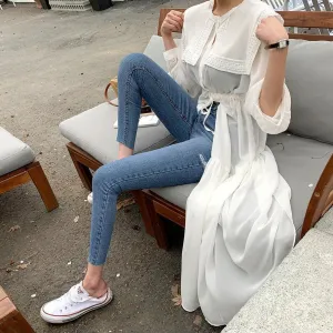 Ripped Leg-fit Skinny Pencil Cropped Jeans