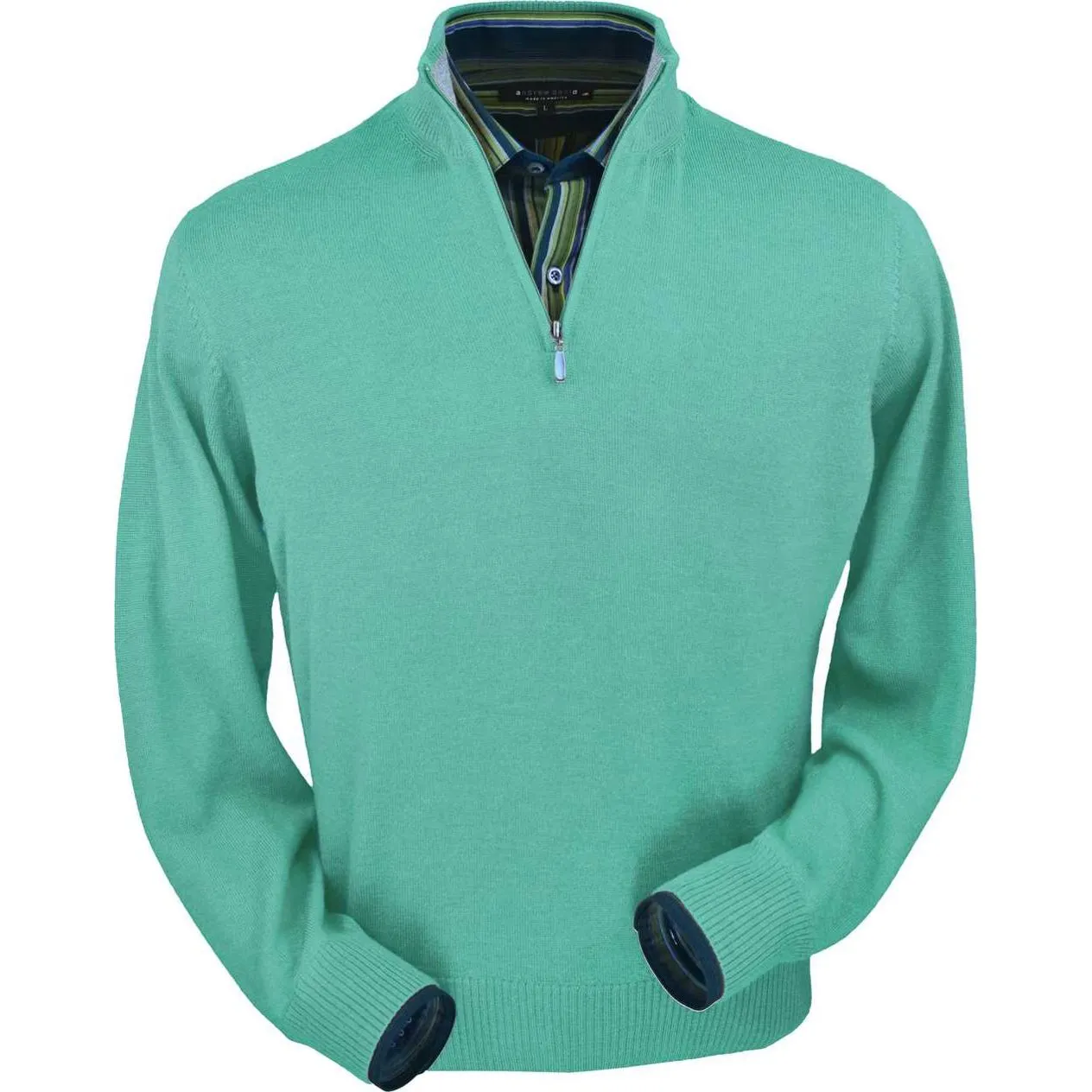 Royal Alpaca Half-Zip Mock Neck Sweater in Aqua Heather by Peru Unlimited