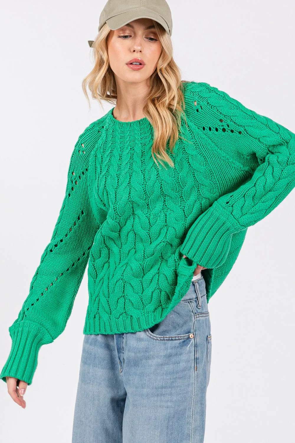 SAGE   FIG Cable-Knit Long Sleeve Sweaters