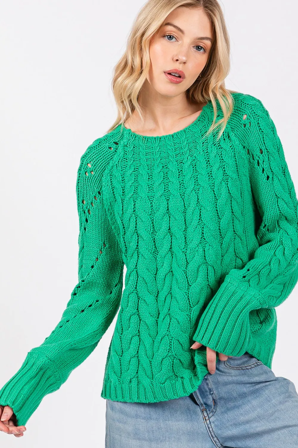 SAGE   FIG Cable-Knit Long Sleeve Sweaters