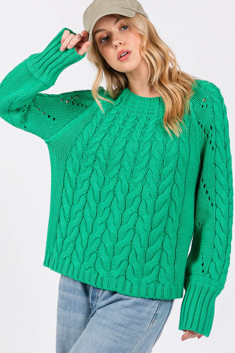 SAGE   FIG Cable-Knit Long Sleeve Sweaters