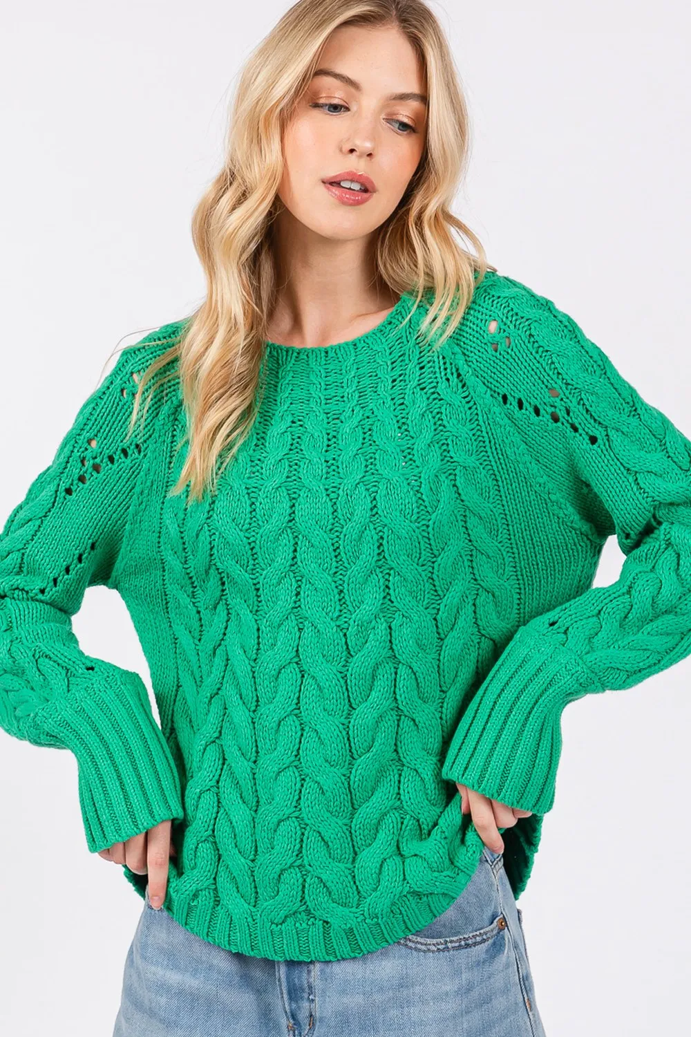 SAGE   FIG Cable-Knit Long Sleeve Sweaters