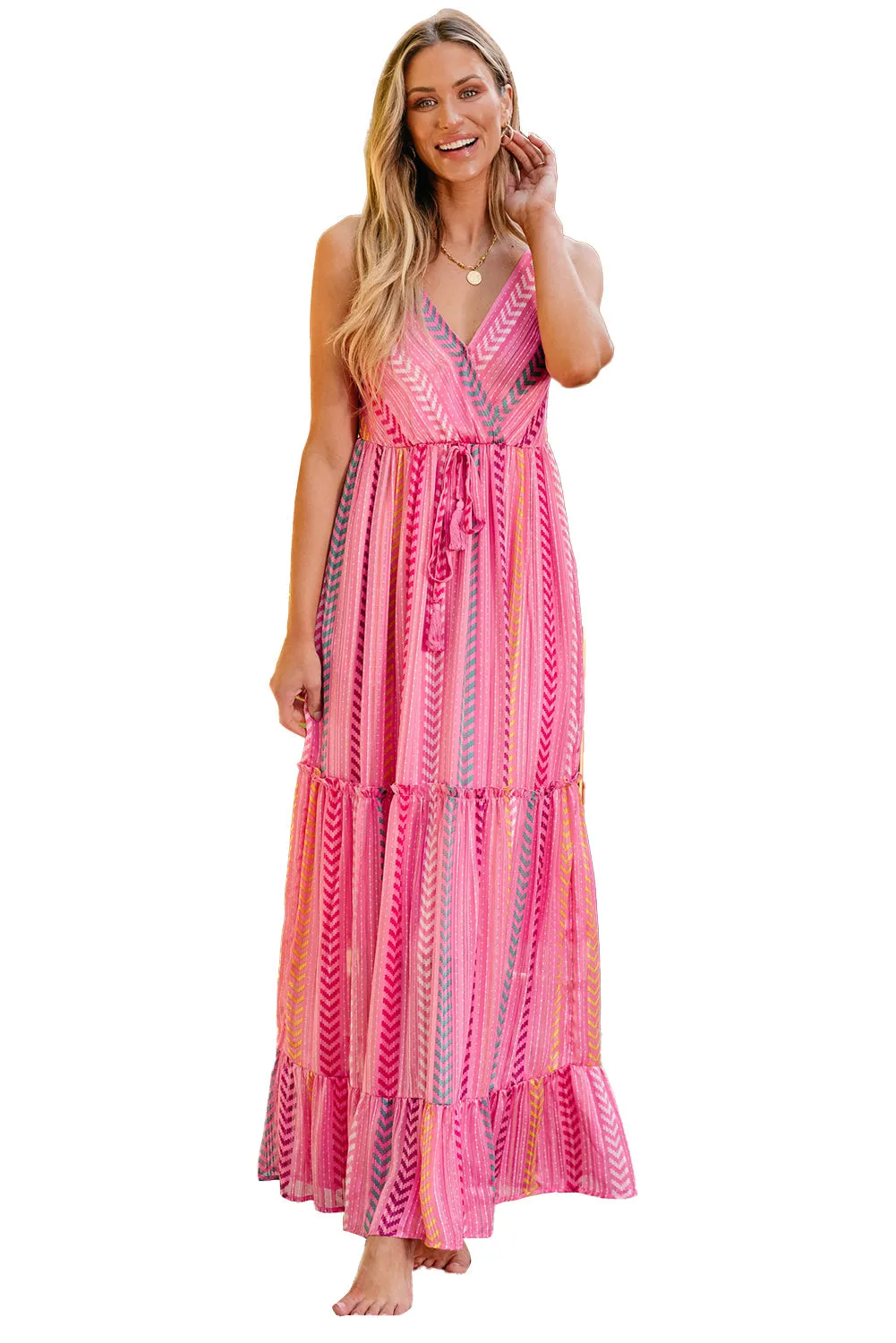 Tassel Tie V Neck Wrap Maxi Dress