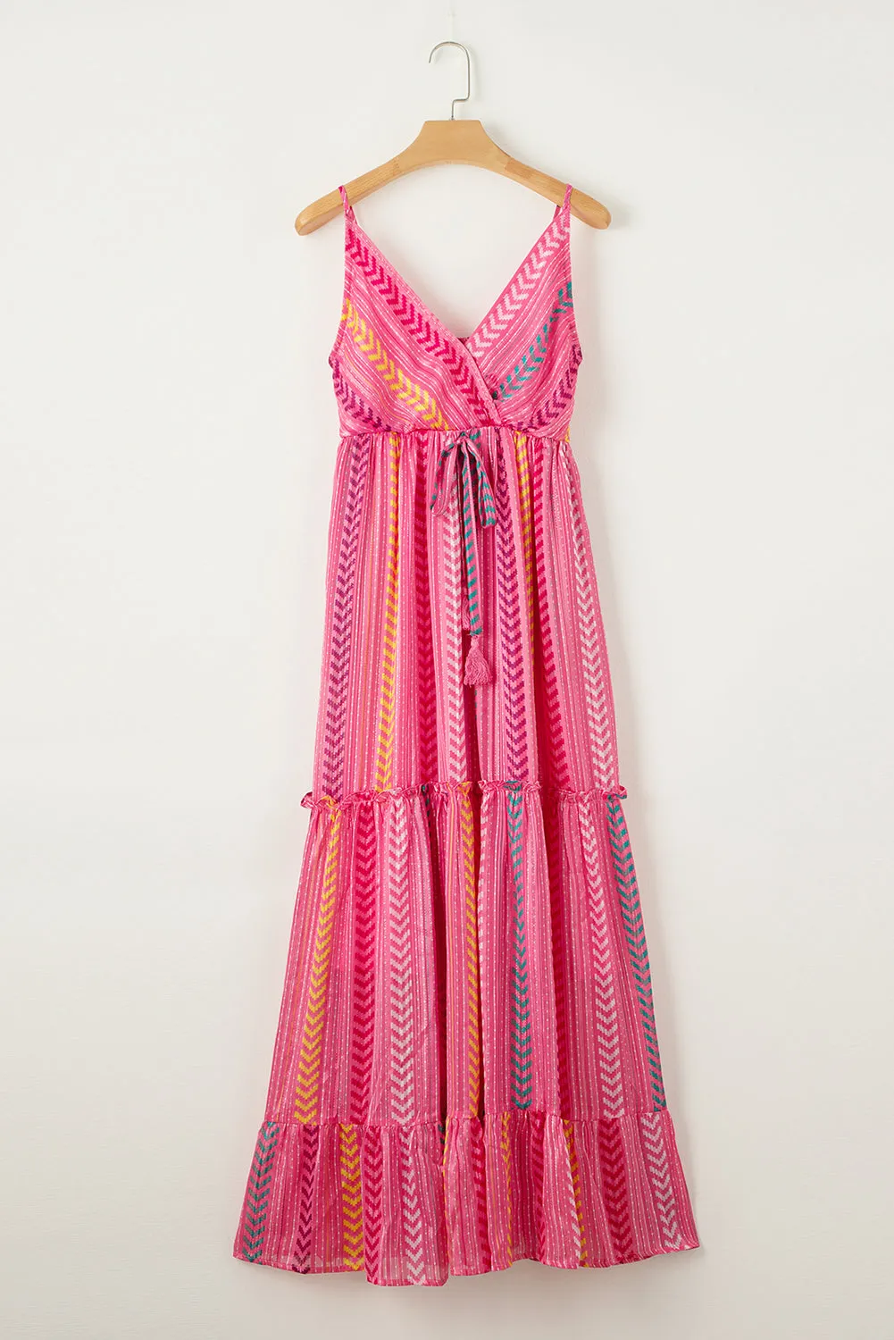 Tassel Tie V Neck Wrap Maxi Dress
