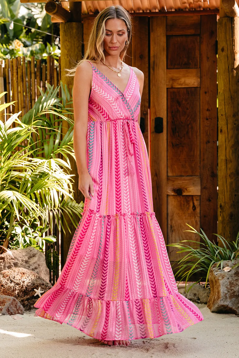 Tassel Tie V Neck Wrap Maxi Dress