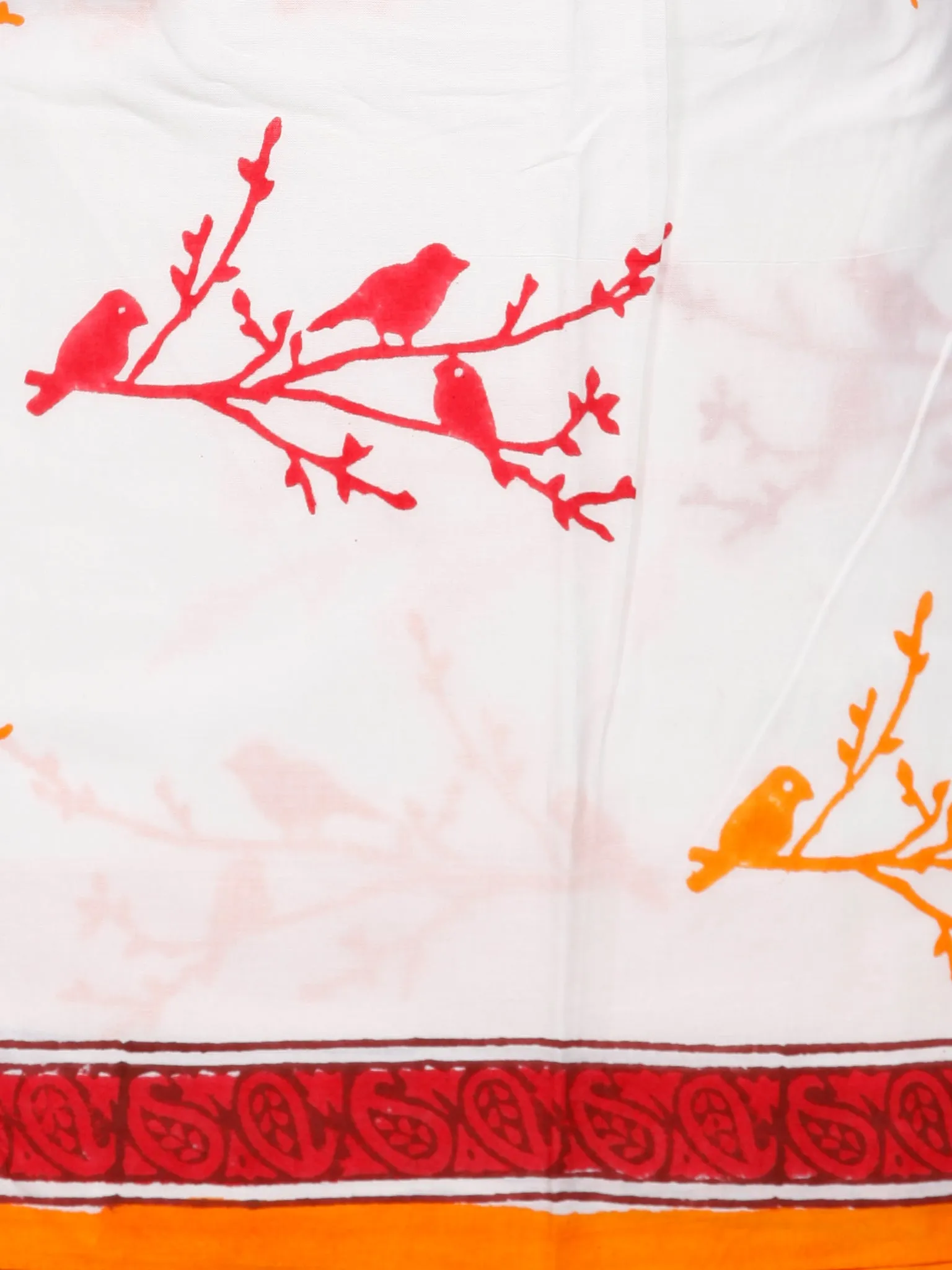 White Orange Hand Block Printed Cotton Suit-Salwar Fabric With Chiffon Dupatta (Set of 3) - SU01HB399