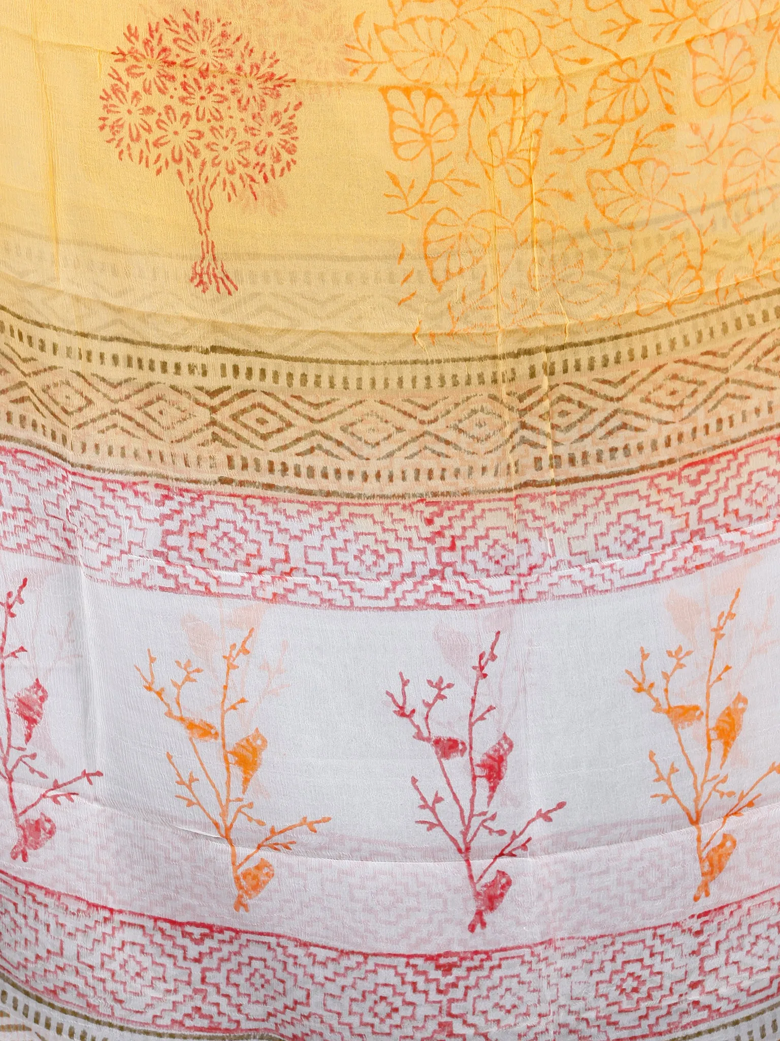 White Orange Hand Block Printed Cotton Suit-Salwar Fabric With Chiffon Dupatta (Set of 3) - SU01HB399