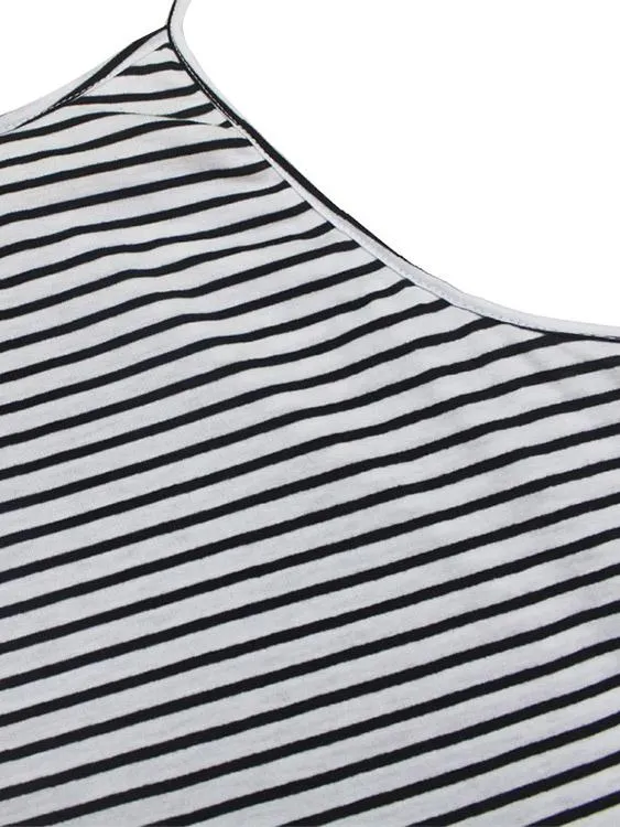 Wholesale Halter Sleeveless Stripe Irregular Hem Maxi Dress