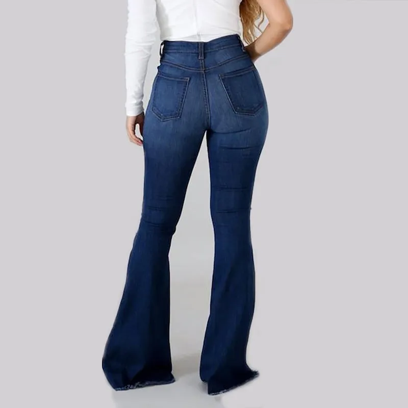Women Denim Jeans High Waist Stretchy Baggy Vintage Slim Fit Woman Wide Leg Flare Pants Jean Femme Trousers Pantalones De Mujer