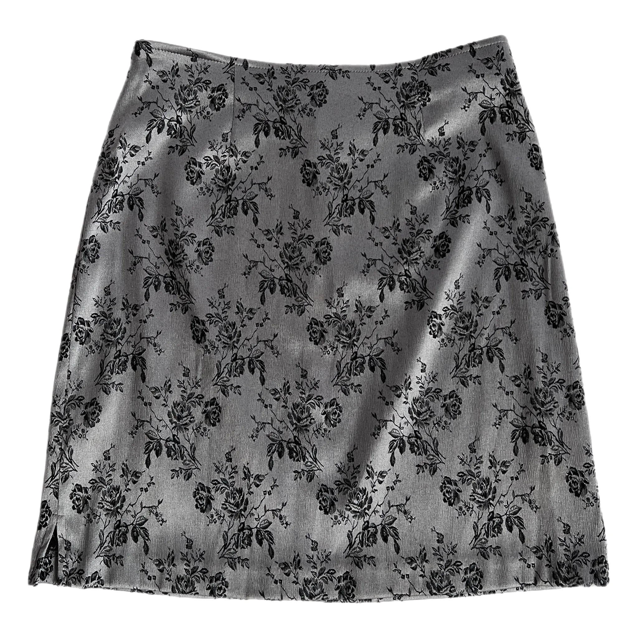 Y2K silver floral mini skirt