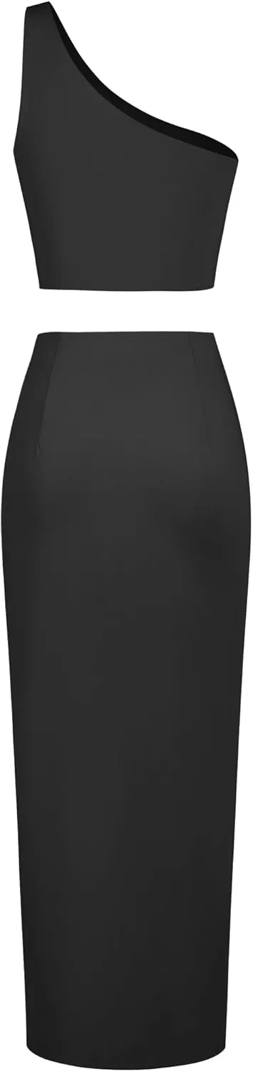ZAFUL Womens 2 Pieces Skirt with Crop Tank, High-Slit Twist Skirt Set Bodycon Dress for Party Club Nightout Cocktail