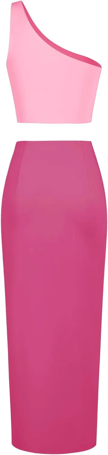 ZAFUL Womens 2 Pieces Skirt with Crop Tank, High-Slit Twist Skirt Set Bodycon Dress for Party Club Nightout Cocktail